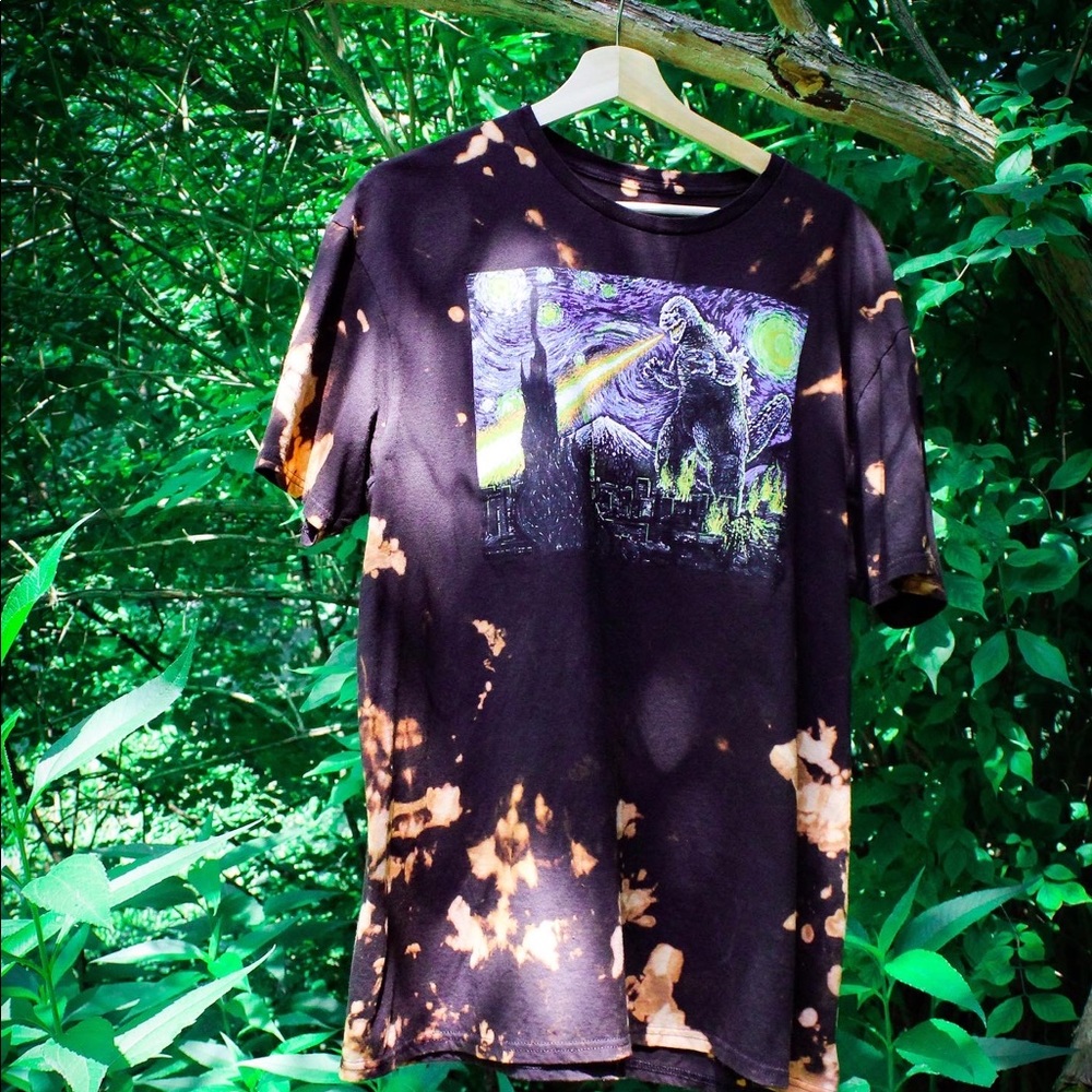 One of a kind Godzilla, Reverse dye, tie dye!